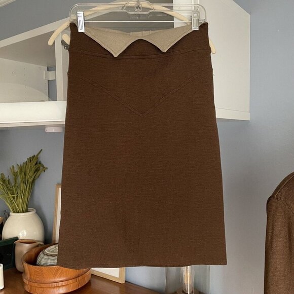 Vtg 80s CHAUMIERE aux TRICOTS Paris Wool Blend Knit Jacket Skirt Suit Brown - Picture 8 of 12